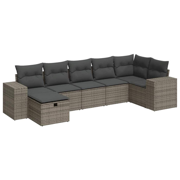 Set Divani da Giardino 7 pz con Cuscini Grigio in Polyrattan