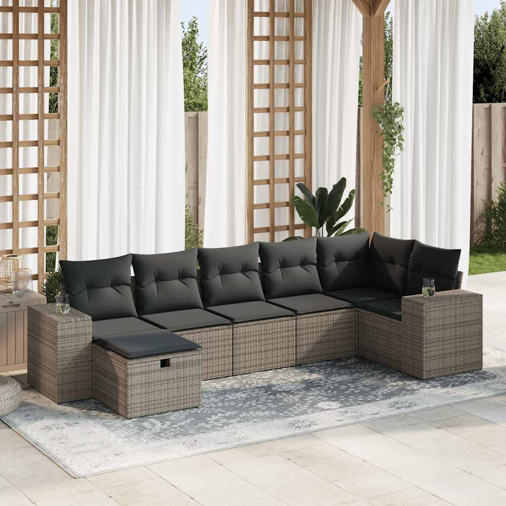 Set Divani da Giardino 7 pz con Cuscini Grigio in Polyrattan