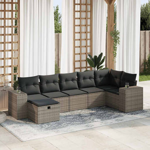 Set Divani da Giardino 7 pz con Cuscini Grigio in Polyrattan