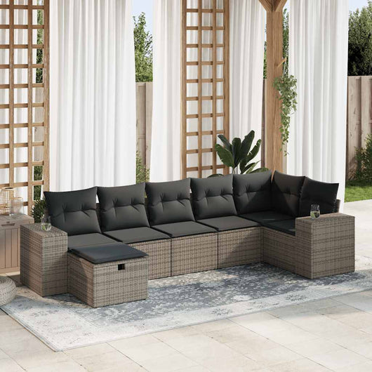 Set Divani da Giardino 7 pz con Cuscini Grigio in Polyrattan