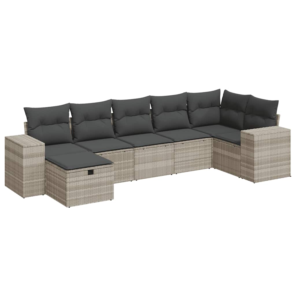 vidaXL Set Divani da Giardino 7pz con Cuscini Grigio Chiaro Polyrattan
