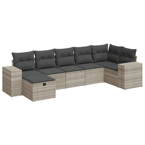 vidaXL Set Divani da Giardino 7pz con Cuscini Grigio Chiaro Polyrattan