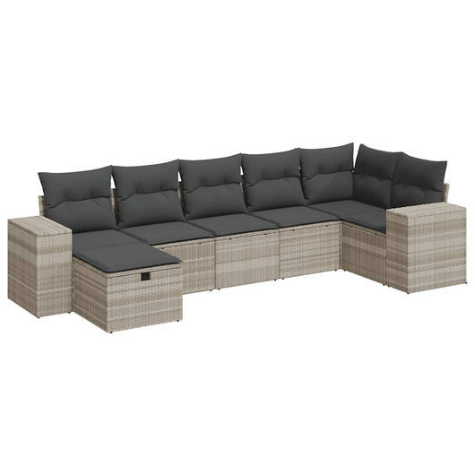 vidaXL Set Divani da Giardino 7pz con Cuscini Grigio Chiaro Polyrattan