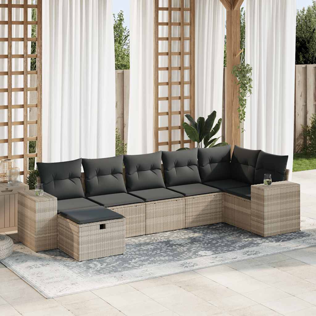 vidaXL Set Divani da Giardino 7pz con Cuscini Grigio Chiaro Polyrattan