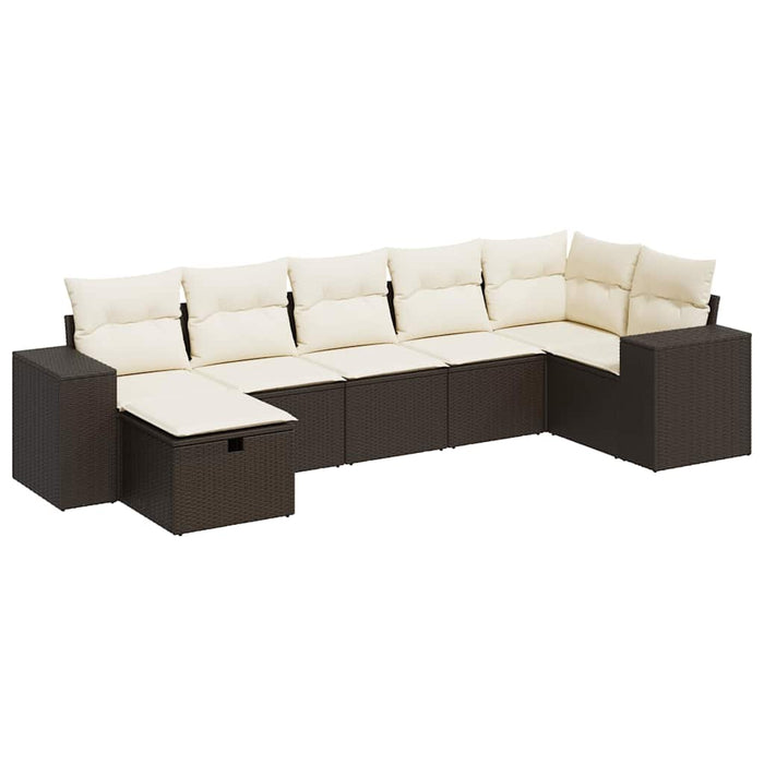 vidaXL Set Divani da Giardino 7 pz con Cuscini Marrone in Polyrattan