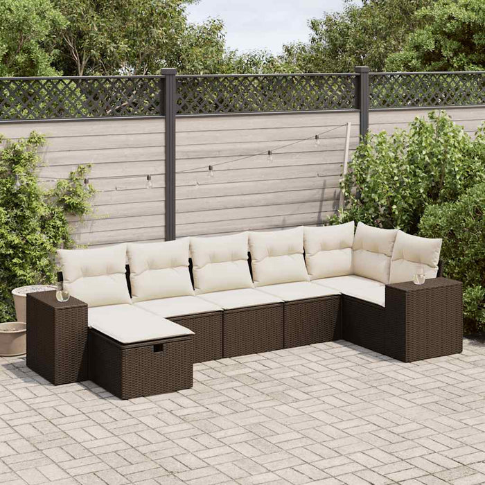 vidaXL Set Divani da Giardino 7 pz con Cuscini Marrone in Polyrattan
