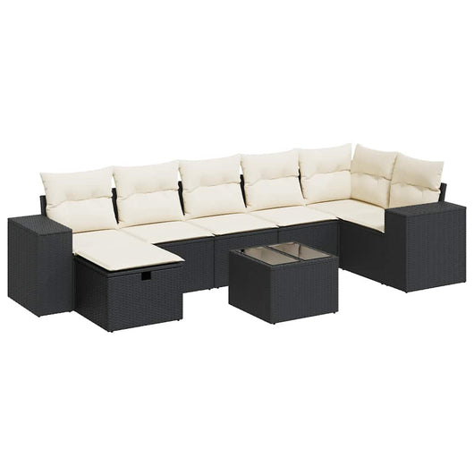 Set Divani da Giardino con Cuscini 8 pz Nero in Polyrattan