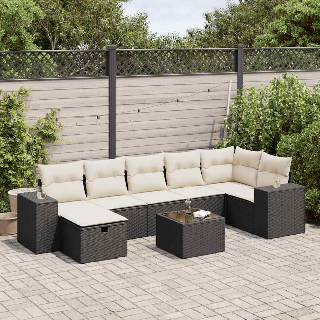Set Divani da Giardino con Cuscini 8 pz Nero in Polyrattan