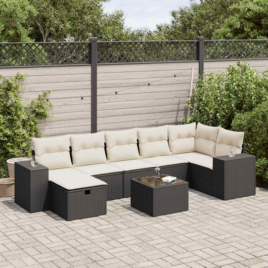 Set Divani da Giardino con Cuscini 8 pz Nero in Polyrattan