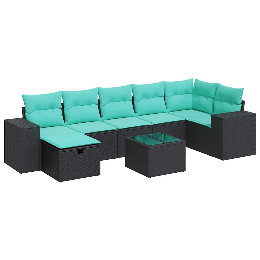 Set Divani da Giardino con Cuscini 8 pz Nero in Polyrattan 3325713