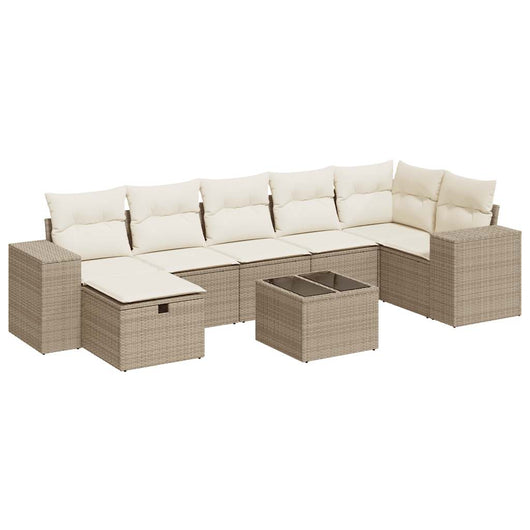 vidaXL Set Divano da Giardino 8 pz con Cuscini Beige in Polyrattan