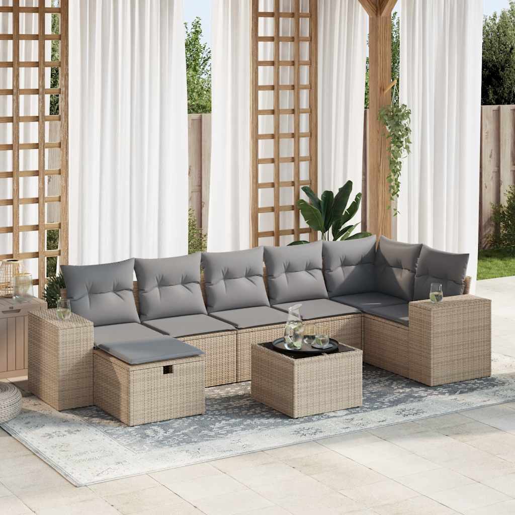 vidaXL Set Divano da Giardino 8 pz con Cuscini Beige in Polyrattan