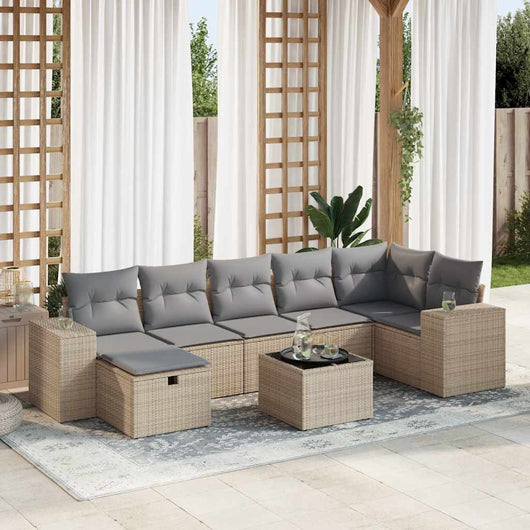 vidaXL Set Divano da Giardino 8 pz con Cuscini Beige in Polyrattan