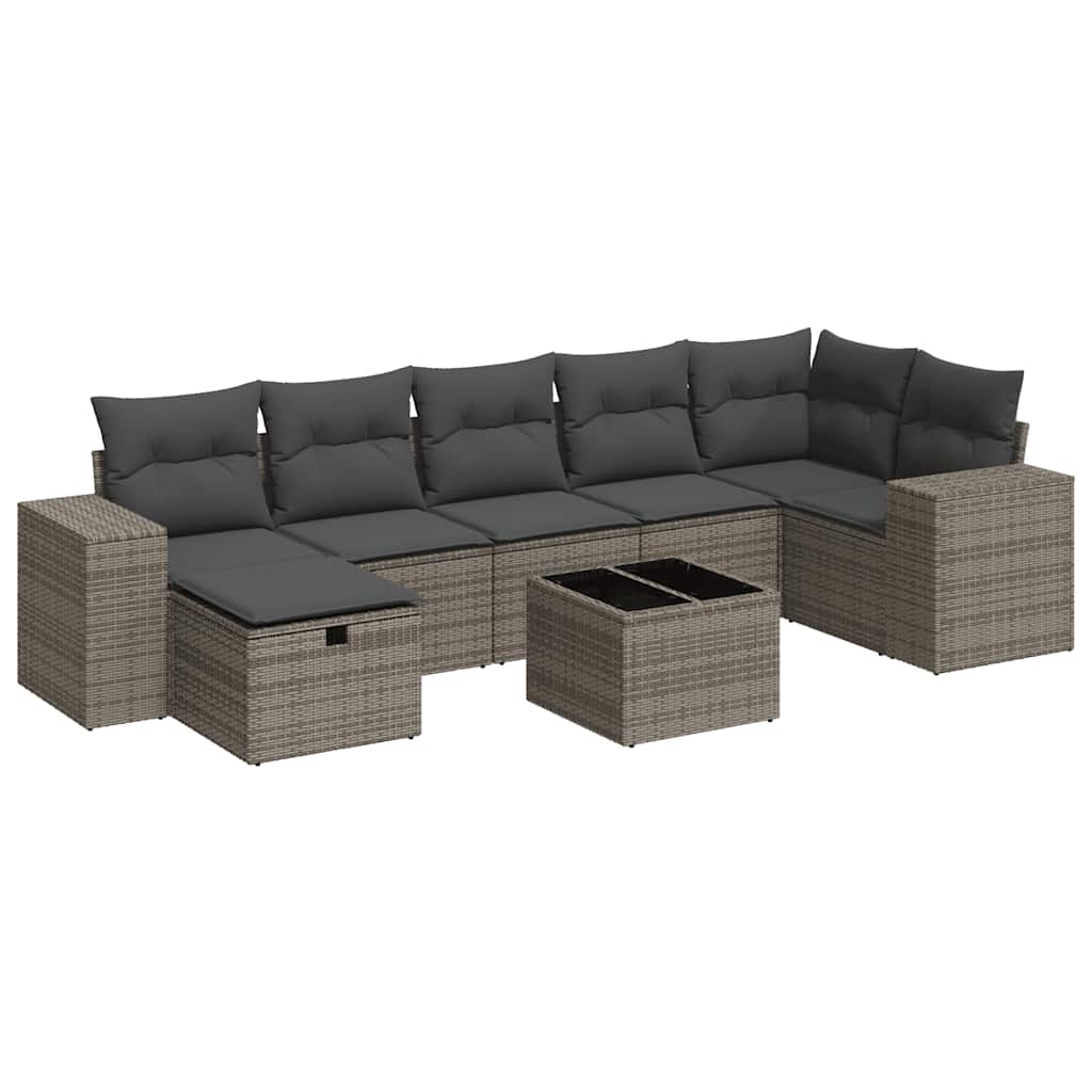 vidaXL Set Divano da Giardino 8 pz con Cuscini Grigio in Polyrattan