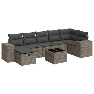 vidaXL Set Divano da Giardino 8 pz con Cuscini Grigio in Polyrattan