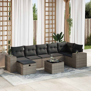 vidaXL Set Divano da Giardino 8 pz con Cuscini Grigio in Polyrattan