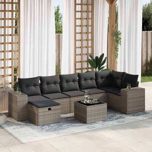 vidaXL Set Divano da Giardino 8 pz con Cuscini Grigio in Polyrattan