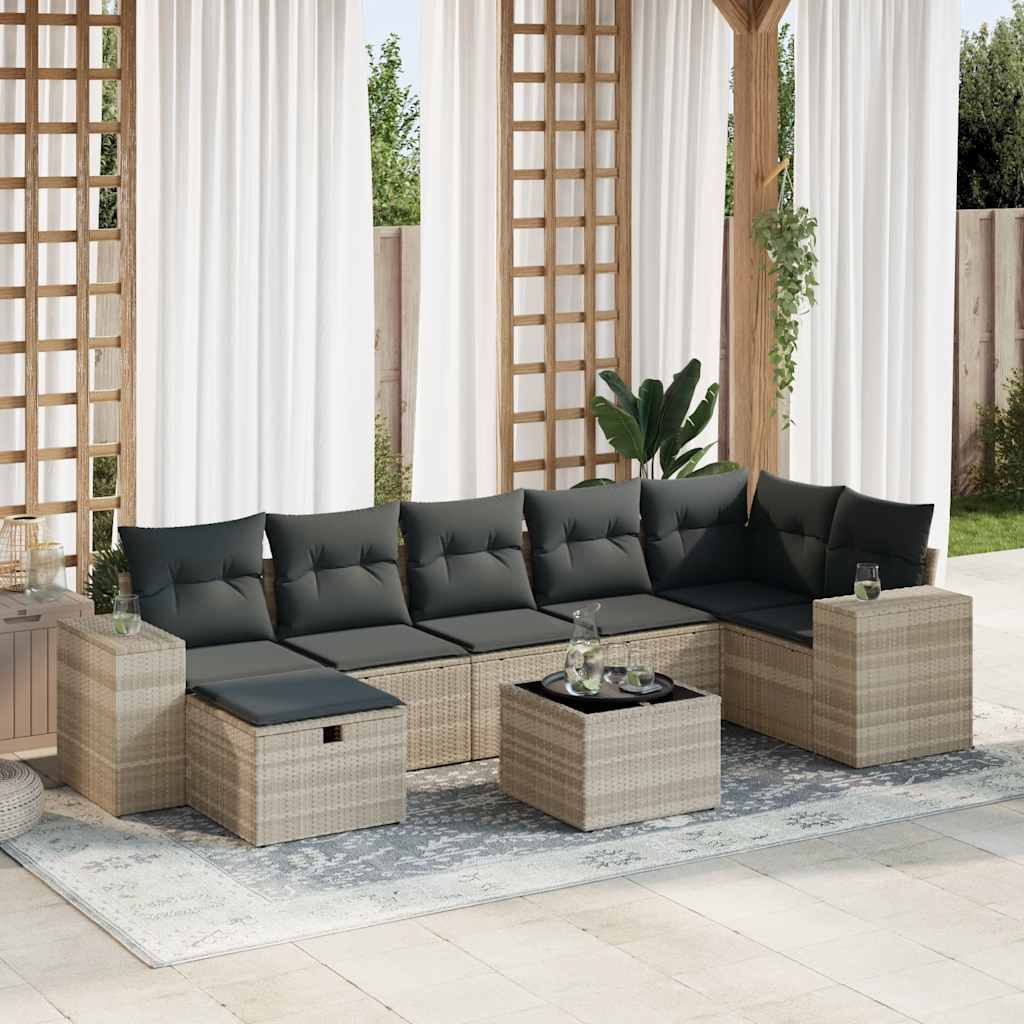 Set Divano da Giardino 8pz con Cuscini Grigio Chiaro Polyrattan 3325718