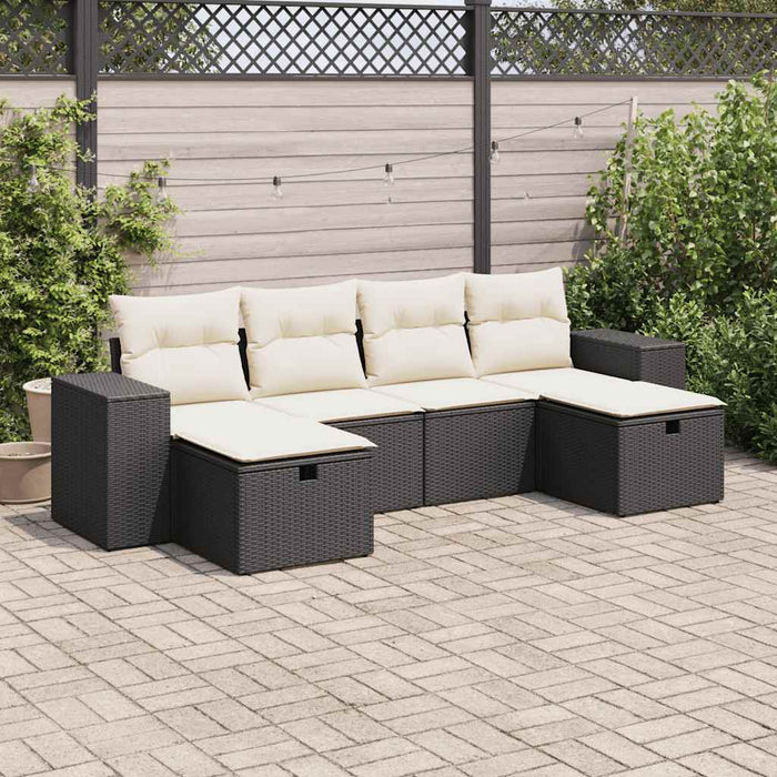 vidaXL Set Divano da Giardino 6 pz con Cuscini Nero in Polyrattan