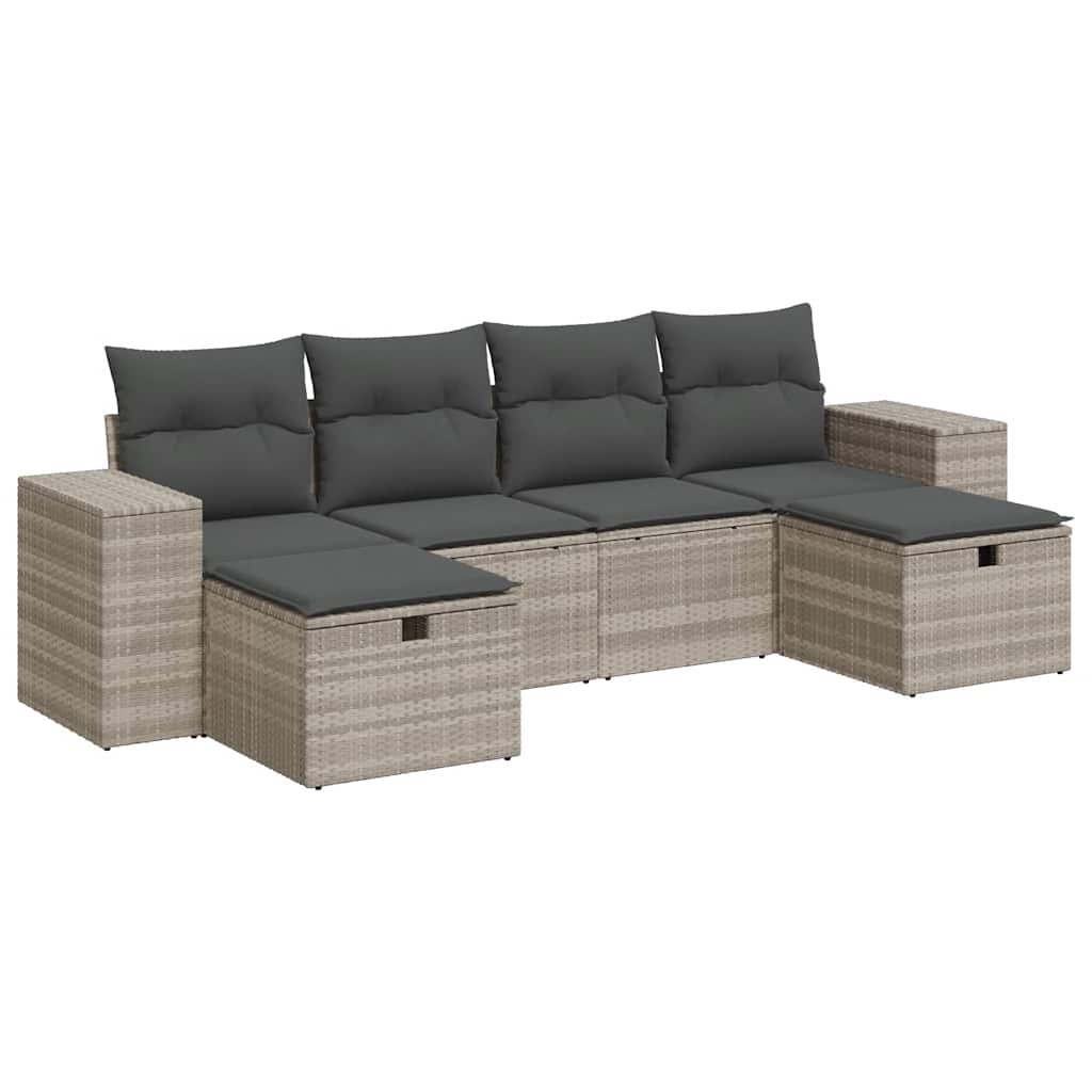 vidaXL Set Divano da Giardino 6pz con Cuscini Grigio Chiaro Polyrattan