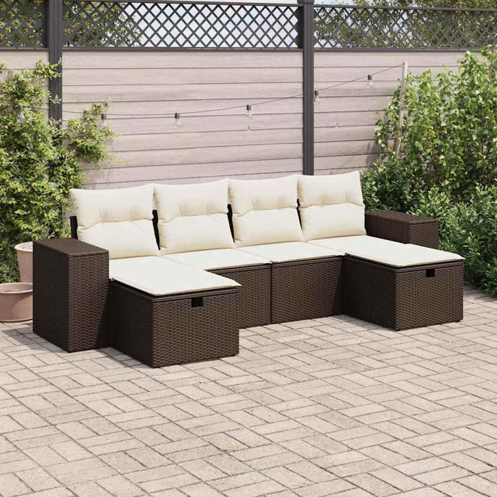 vidaXL Set Divano da Giardino 6 pz con Cuscini Marrone in Polyrattan