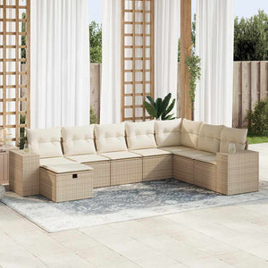 Set Divano da Giardino 8 pz con Cuscini Beige in Polyrattan 3325734