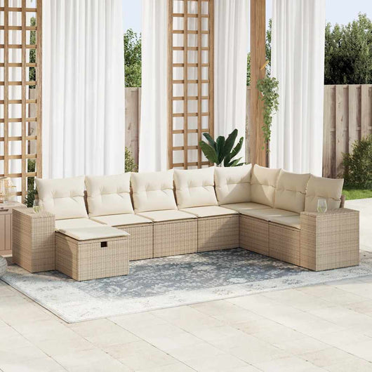 vidaXL Set Divano da Giardino 8 pz con Cuscini Beige in Polyrattan