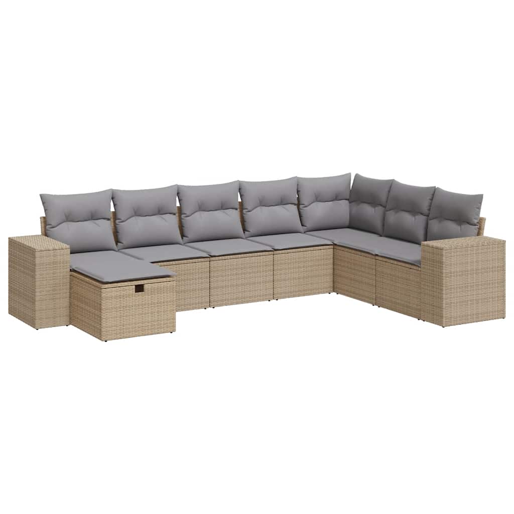 vidaXL Set Divano da Giardino 8 pz con Cuscini Beige in Polyrattan