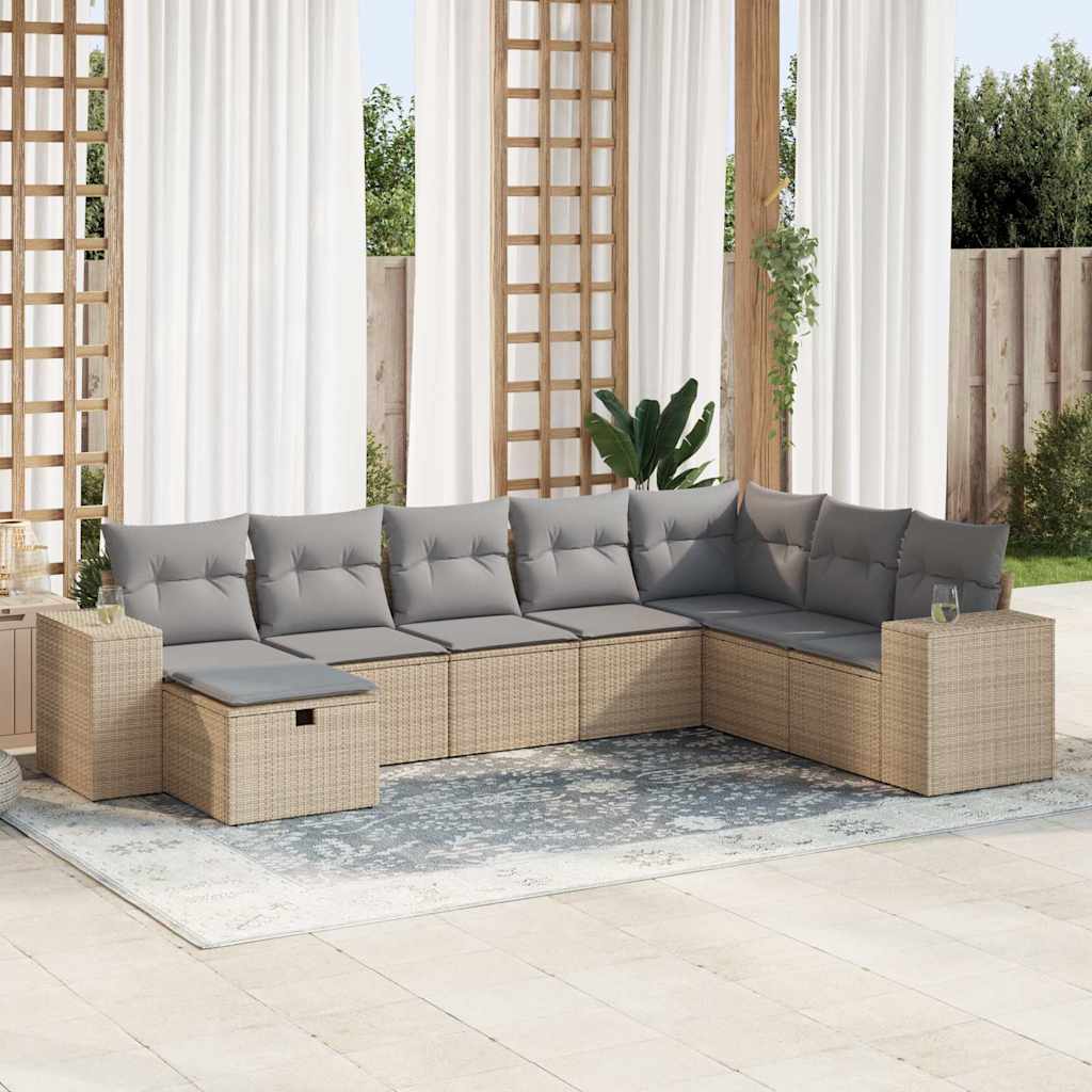 vidaXL Set Divano da Giardino 8 pz con Cuscini Beige in Polyrattan