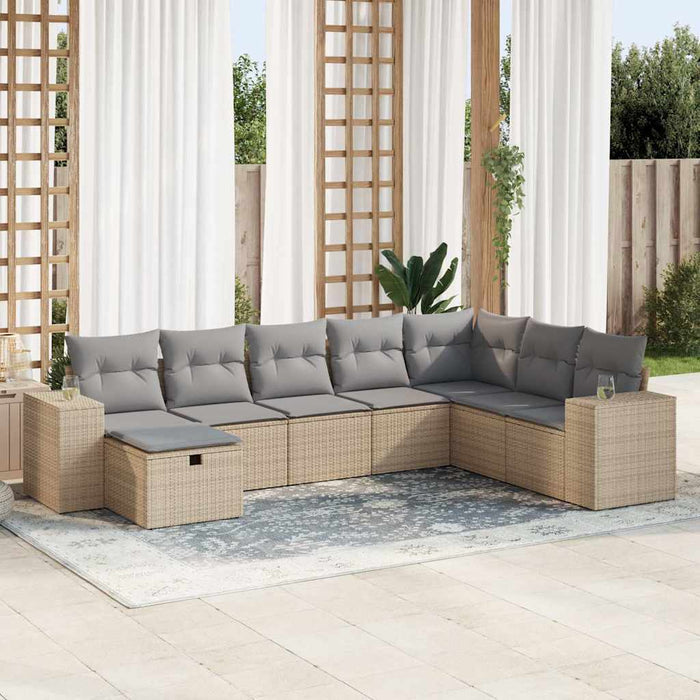 vidaXL Set Divano da Giardino 8 pz con Cuscini Beige in Polyrattan