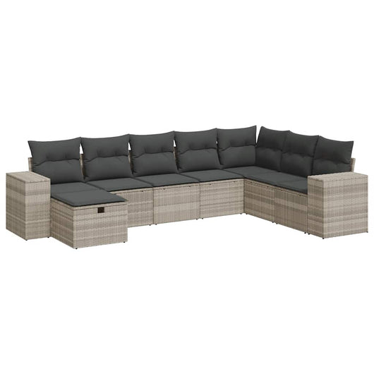 Set Divano da Giardino 8pz con Cuscini Grigio Chiaro Polyrattan