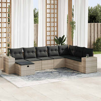 Set Divano da Giardino 8pz con Cuscini Grigio Chiaro Polyrattan
