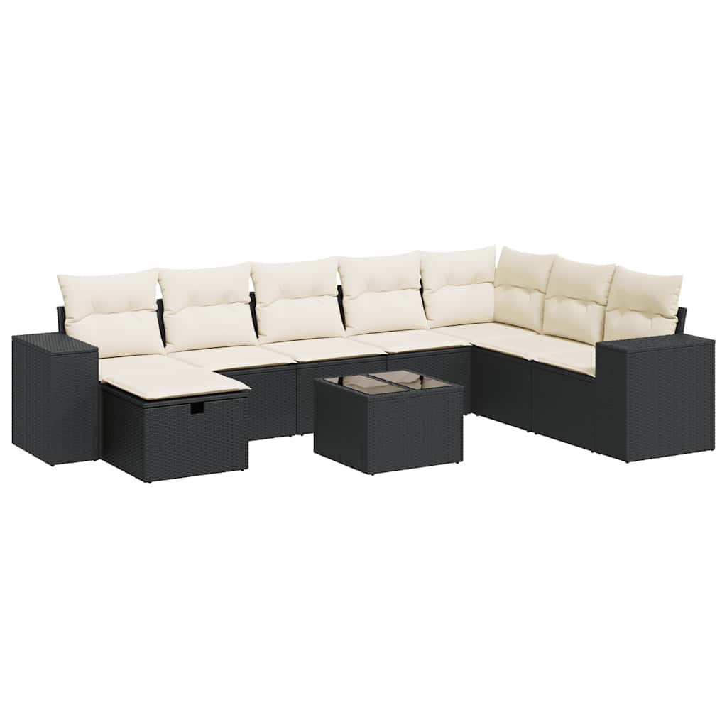 vidaXL Set Divani da Giardino 9 pz con Cuscini Nero in Polyrattan