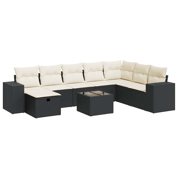 vidaXL Set Divani da Giardino 9 pz con Cuscini Nero in Polyrattan