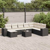 vidaXL Set Divani da Giardino 9 pz con Cuscini Nero in Polyrattan