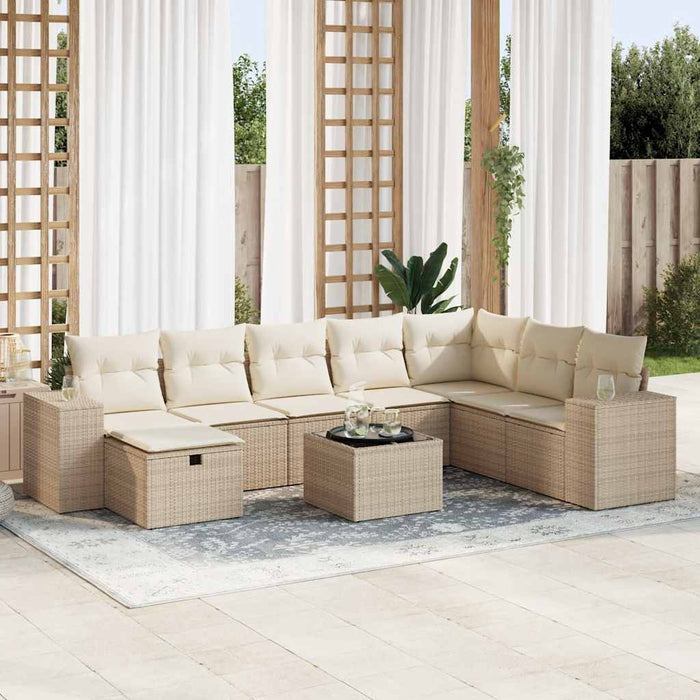 Set Divano da Giardino 9 pz con Cuscini Beige in Polyrattan 3325744