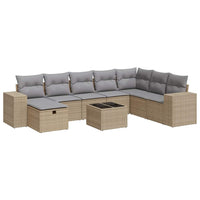 Set Divano da Giardino 9 pz con Cuscini Beige in Polyrattan