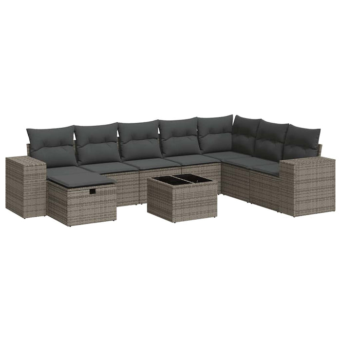 Set Divano da Giardino 9 pz con Cuscini Grigio in Polyrattan