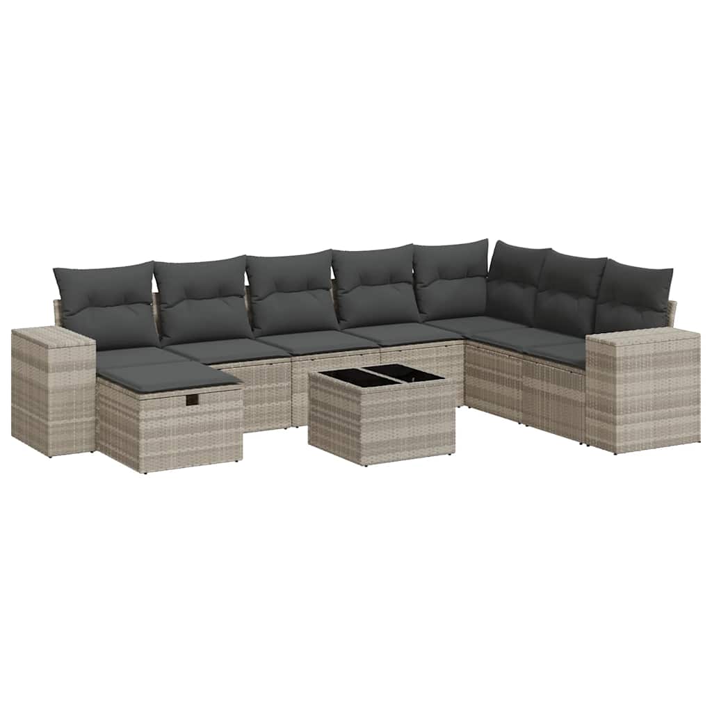 vidaXL Set Divano da Giardino 9pz con Cuscini Grigio Chiaro Polyrattan