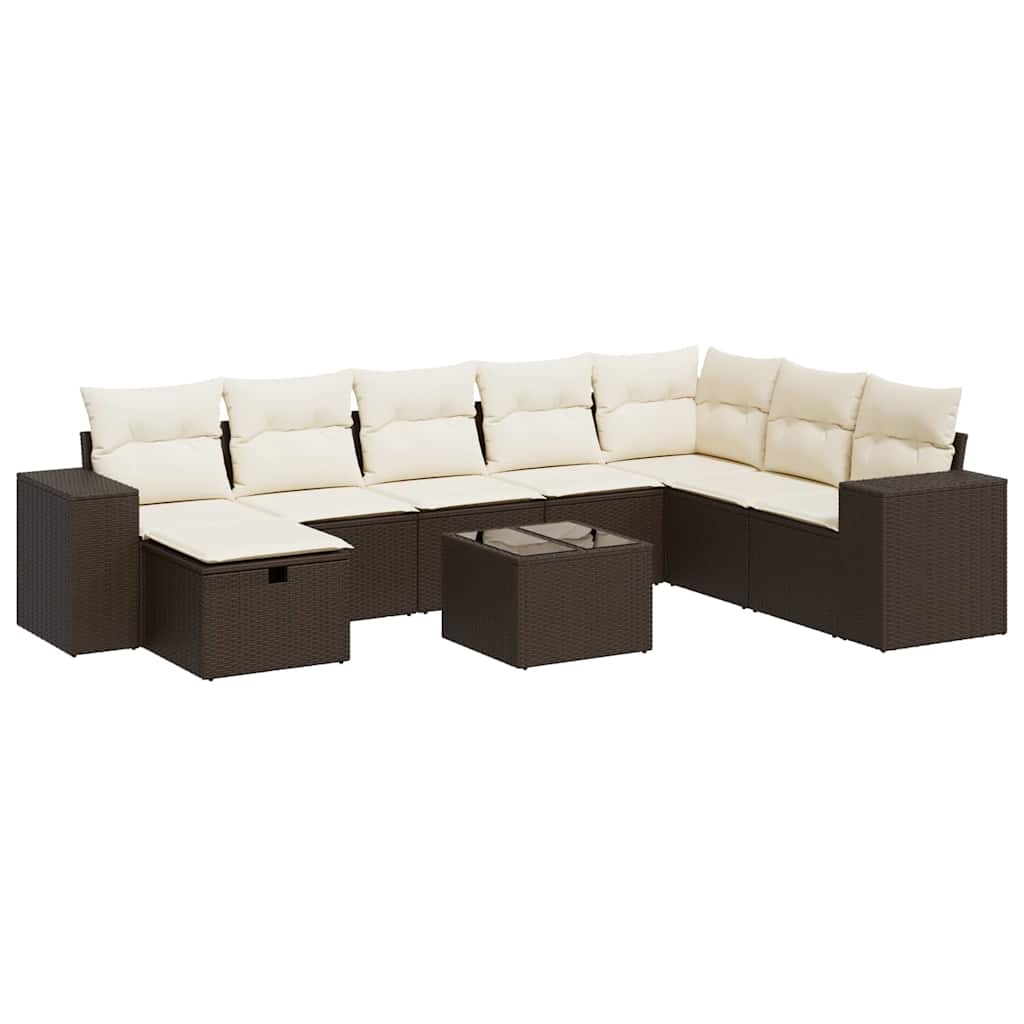 vidaXL Set Divani da Giardino 9pz con Cuscini Marrone in Polyrattan