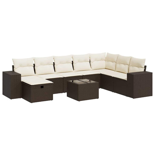 vidaXL Set Divani da Giardino 9pz con Cuscini Marrone in Polyrattan