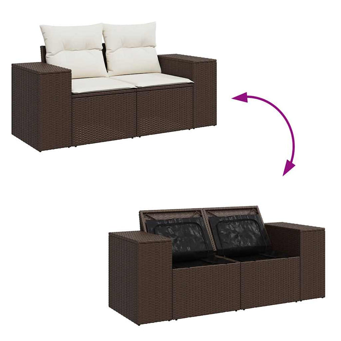 vidaXL Set Divani da Giardino 9pz con Cuscini Marrone in Polyrattan