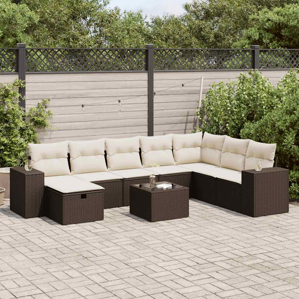 vidaXL Set Divani da Giardino 9pz con Cuscini Marrone in Polyrattan