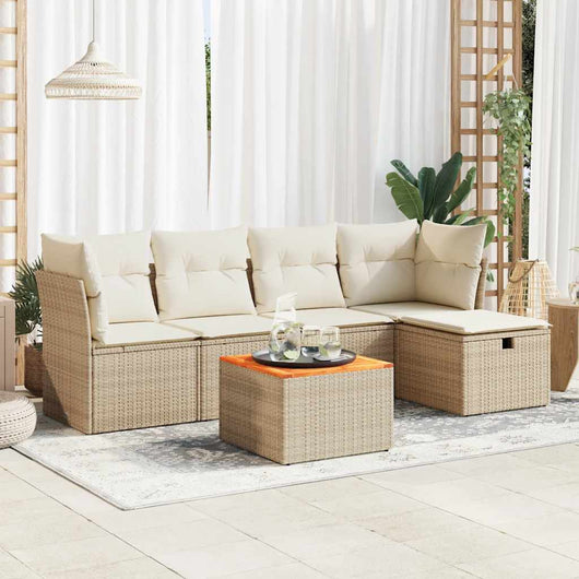 vidaXL Set Divano da Giardino 6 pz con Cuscini Beige in Polyrattan