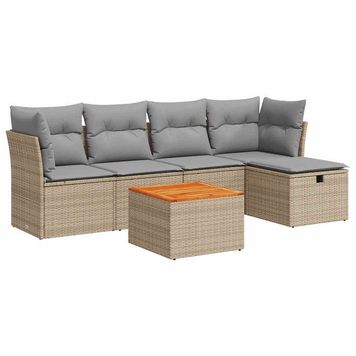 vidaXL Set Divano da Giardino 6 pz con Cuscini Beige in Polyrattan