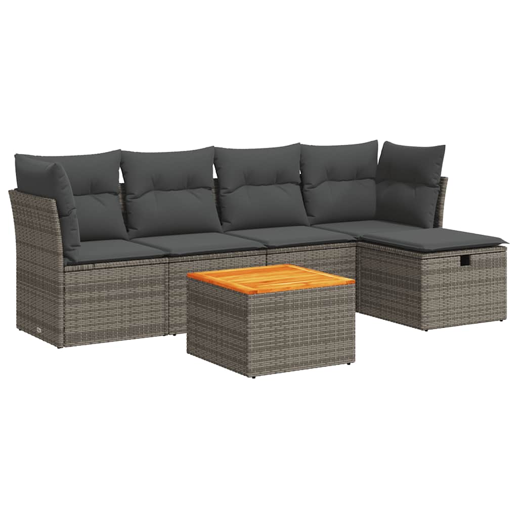 vidaXL Set Divano da Giardino 6 pz con Cuscini Grigio in Polyrattan