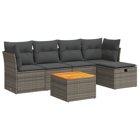 vidaXL Set Divano da Giardino 6 pz con Cuscini Grigio in Polyrattan