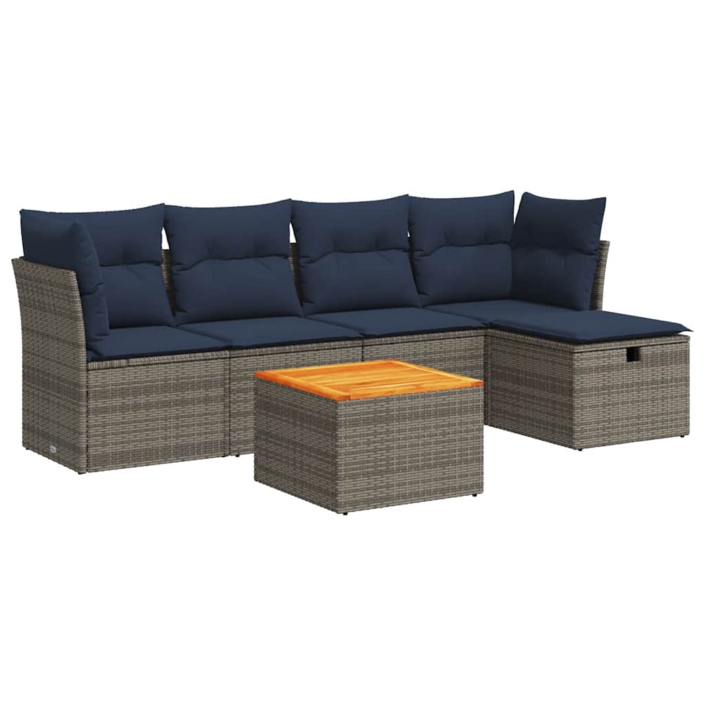 vidaXL Set Divano da Giardino 6 pz con Cuscini Grigio in Polyrattan