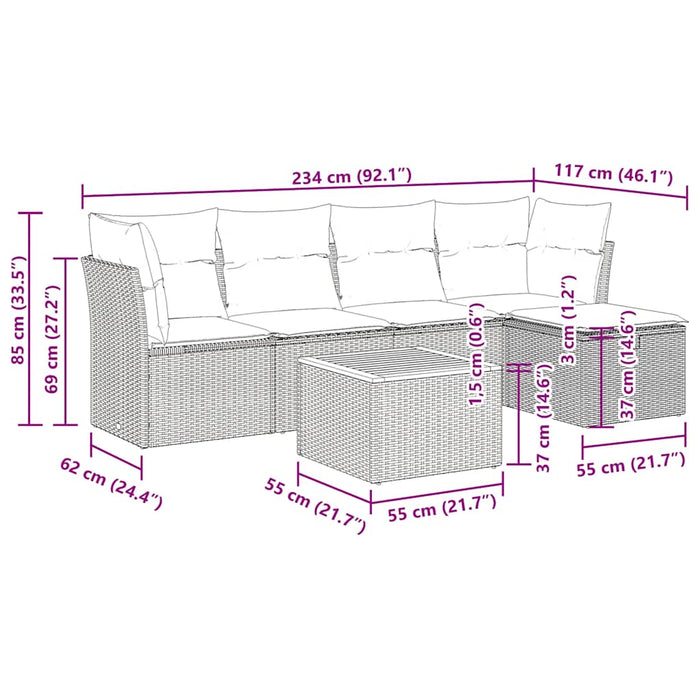 vidaXL Set Divano da Giardino 6 pz con Cuscini Grigio in Polyrattan