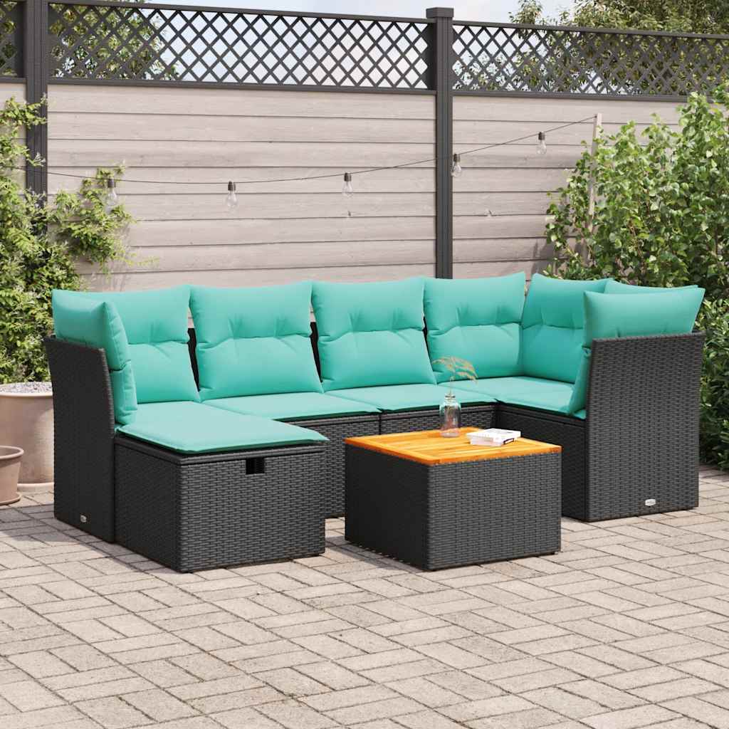 Set Divani da Giardino con Cuscini 7pz Nero Polyrattan 3325760